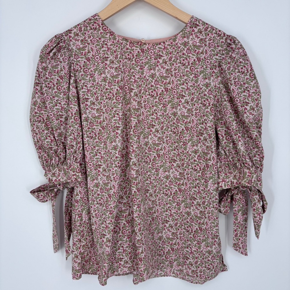 Hyacinth House Floral Puff Sleeve Tie Cuff Blouse Women Size S Pink